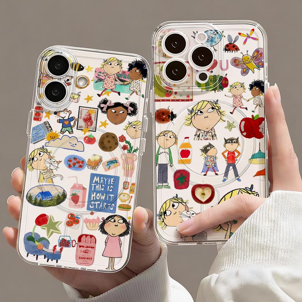 Computer Case - جراب هاتف كرتوني شفاف مغناطيسي بتصميم