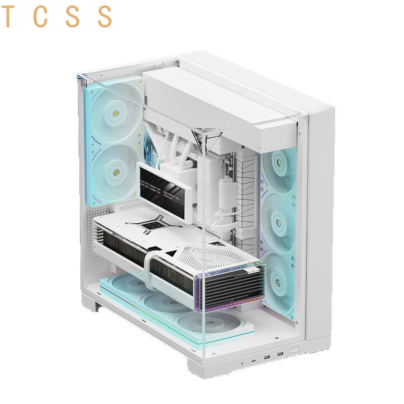 Pc Chassis - هيكل كمبيوتر مكتبي بانورامي أبيض بثلاثة